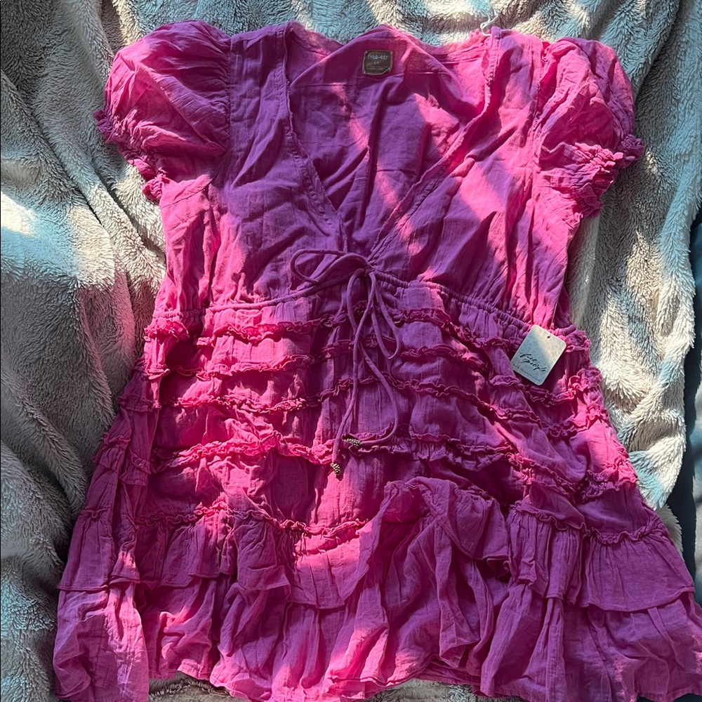 Free People Fuchsia Ruffled Mini Dress - Picture 4 of 8